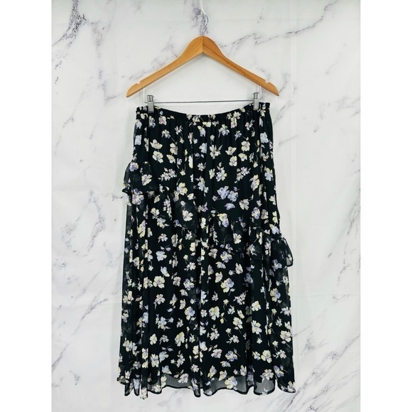 Primark Floral Tiered Ruffle Midi Skirt Black - Picture 3 of 3